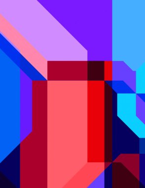 Renkli ve canlı geometrik şekiller katmanları var. Bir teknoloji planının dijital illüstrasyonu. Gelecekçi tasarım şablonu.