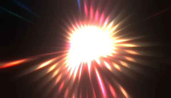 Velkolepá Světelná Show Barevný Pulzující Výbuch Částic Zářícími Paprsky Světla — Stock fotografie