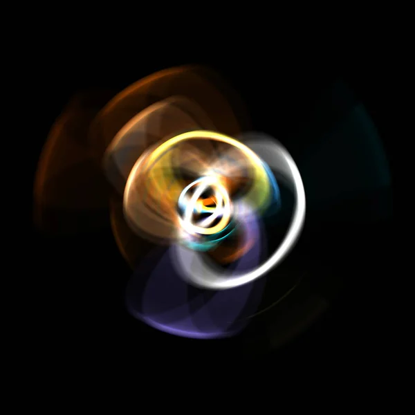 Snurrande Strålar Ljus Isolerad Svart Bakgrund Grafisk Illustration Glödande Färgglada — Stockfoto