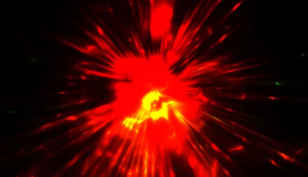 Ljuspartiklar Rörelse Skapar Explosion Glödande Flerfärgade Strålar Svart Bakgrund Energiska — Stockfoto