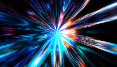 Explotion of glowing star. Dynamic colorful background image. Glow lights wallpaper. clipart