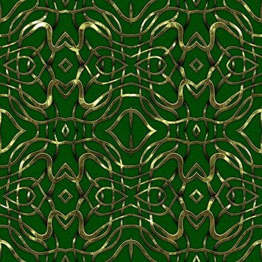 Renkli kumaş arka planında, lüks, kusursuz, altın işlemeli süslemeli moda deseni. Duvar kağıtları ve tekstil baskısı için tasarım. Lüks, ışıl ışıl metalimsi fantezi dokusu.