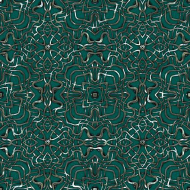 Renkli kumaş arka planında moda tarzında gümüş örgü süsü olan lüks, kusursuz bir şablon. Duvar kağıtları ve tekstil baskısı için tasarım. Lüks, ışıl ışıl metalimsi fantezi dokusu