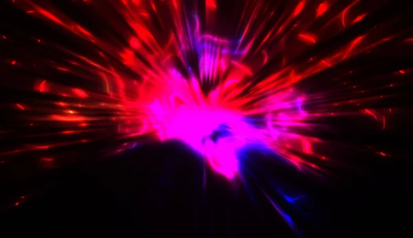 Lichtteilchen Bewegung Und Erzeugen Einen Ausbruch Leuchtender Mehrfarbiger Strahlen Auf — Stockfoto