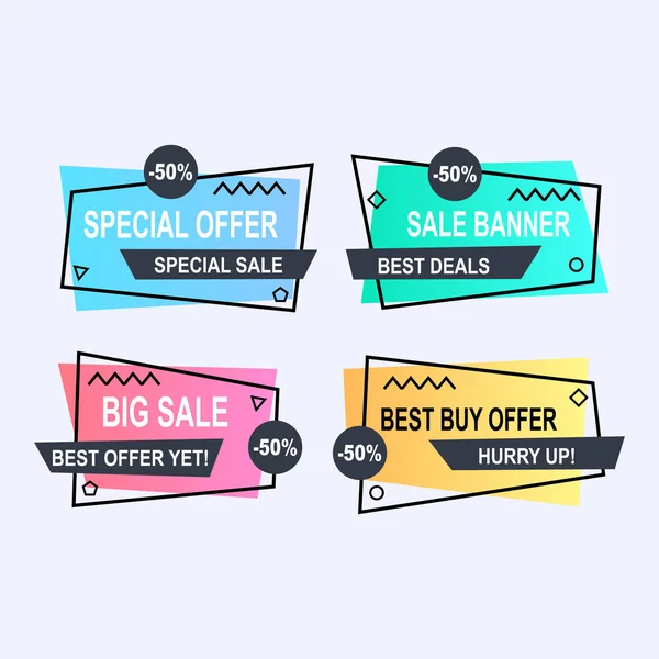 Sale Banner Memphis Style Geometric Shapes Sale Background Template Create — Stock Vector