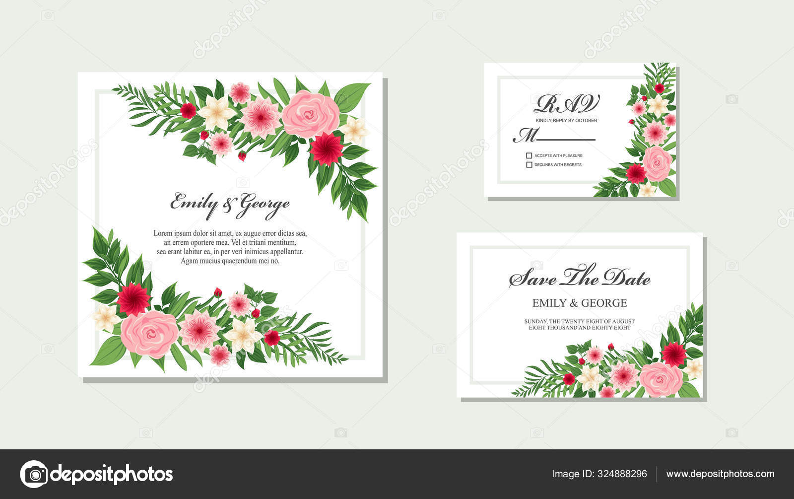 Wedding Invite Bridal Shower Rsvp Date Card Design Elegant Flower Stock