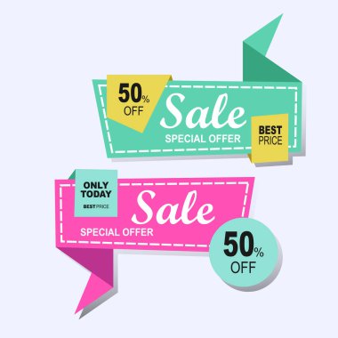 İndirimli pankart renkli yaratıcı kurdele tasarımı Özel İndirim Kurdelesi Vektör Şablonu