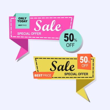 İndirimli pankart renkli yaratıcı kurdele tasarımı Özel İndirim Kurdelesi Vektör Şablonu