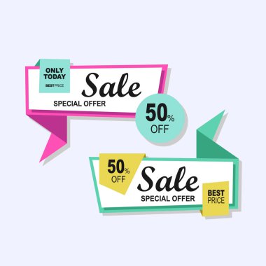 İndirimli pankart renkli yaratıcı kurdele tasarımı Özel İndirim Kurdelesi Vektör Şablonu