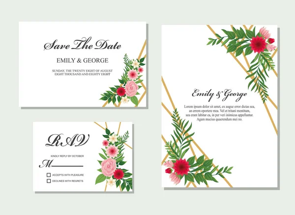 Invitar Boda Ducha Nupcial Rsvp Guardar Diseño Tarjeta Fecha Con — Vector de stock