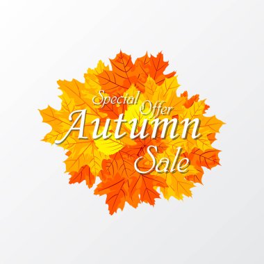 Sarı yapraklı sonbahar pankartı şablonu. Poster, amblem ve afiş için tasarım malzemeleri. Vektör illüstrasyonu