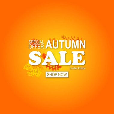 Sarı yapraklı sonbahar pankartı şablonu. Poster, amblem ve afiş için tasarım malzemeleri. Vektör illüstrasyonu