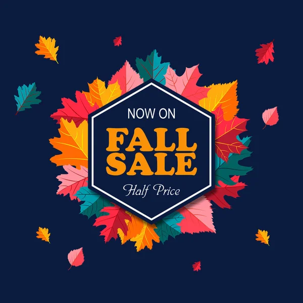 Autumn Sale Banner Template Yellow Leaves Design Elements Poster Emblem — Stock Vector