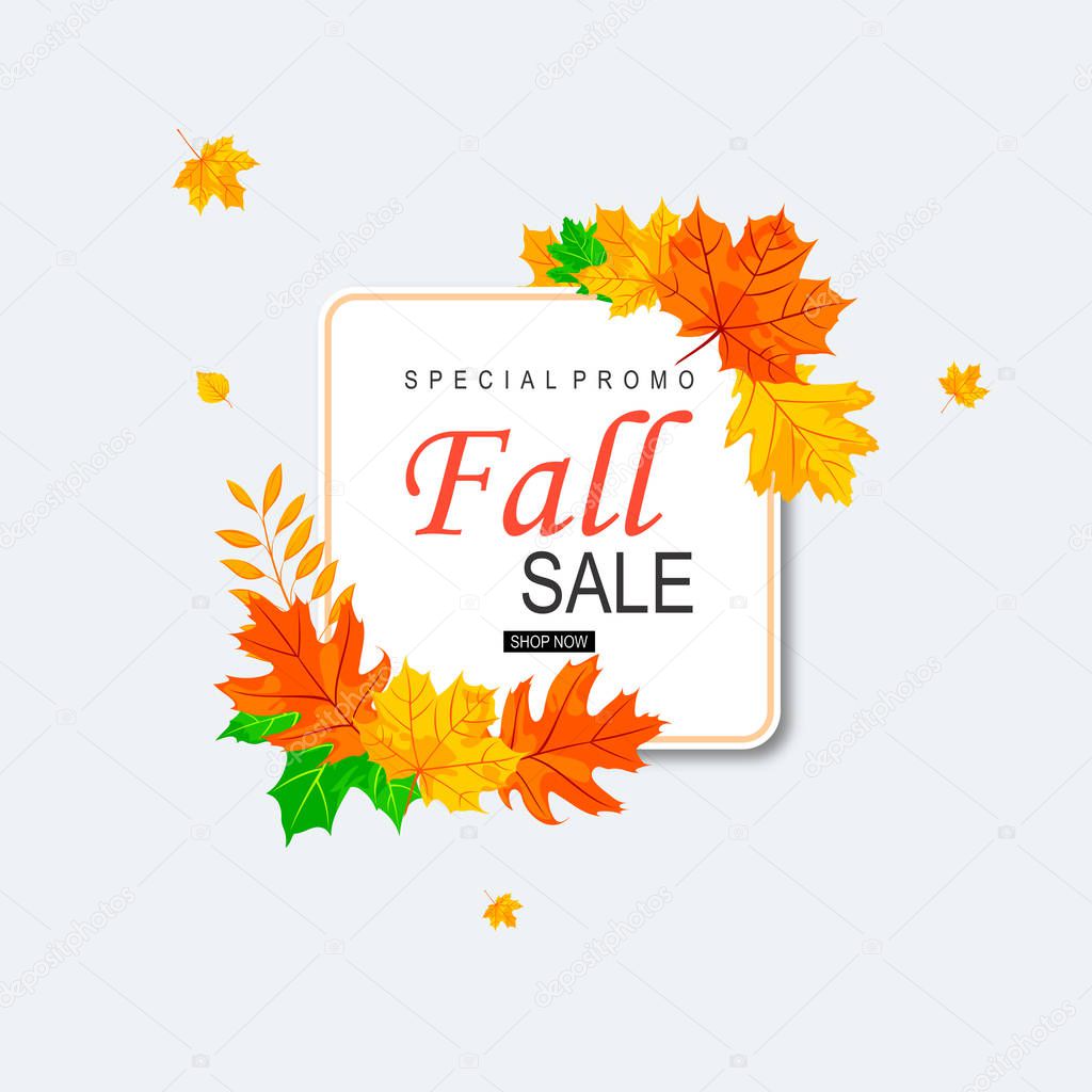 Autumn sale banner template with yellow leaves. Design elements for poster, emblem, banner. Vector illustration