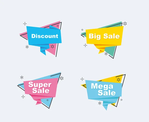 Συλλογή Έκπτωση Sale Styled Banners Ετικέτα Εμβλήματα Ετικέτες Κορδέλα Επίπεδη — Διανυσματικό Αρχείο