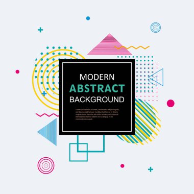 Modern basit soyut çember geometrik memphis şablon tasarımı ve arka plan. Vektör rengi tam. Kapak, süsleme, el ilanı, poster ve şablon için kullan