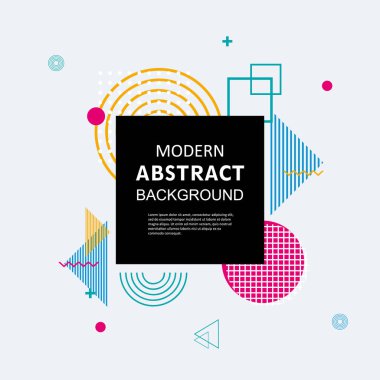 Modern basit soyut çember geometrik memphis şablon tasarımı ve arka plan. Vektör rengi tam. Kapak, süsleme, el ilanı, poster ve şablon için kullan