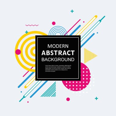 Modern basit soyut çember geometrik memphis şablon tasarımı ve arka plan. Vektör rengi tam. Kapak, süsleme, el ilanı, poster ve şablon için kullan