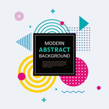 Modern basit soyut çember geometrik memphis şablon tasarımı ve arka plan. Vektör rengi tam. Kapak, süsleme, el ilanı, poster ve şablon için kullan