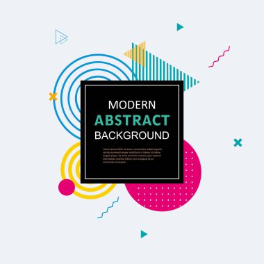 Modern basit soyut çember geometrik memphis şablon tasarımı ve arka plan. Vektör rengi tam. Kapak, süsleme, el ilanı, poster ve şablon için kullan