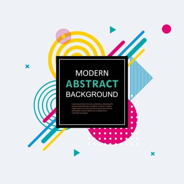 Modern basit soyut çember geometrik memphis şablon tasarımı ve arka plan. Vektör rengi tam. Kapak, süsleme, el ilanı, poster ve şablon için kullan