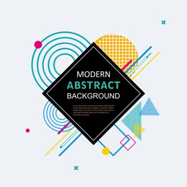 Modern basit soyut çember geometrik memphis şablon tasarımı ve arka plan. Vektör rengi tam. Kapak, süsleme, el ilanı, poster ve şablon için kullan