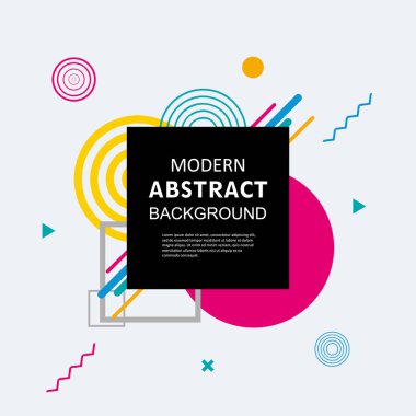 Modern basit soyut çember geometrik memphis şablon tasarımı ve arka plan. Vektör rengi tam. Kapak, süsleme, el ilanı, poster ve şablon için kullan