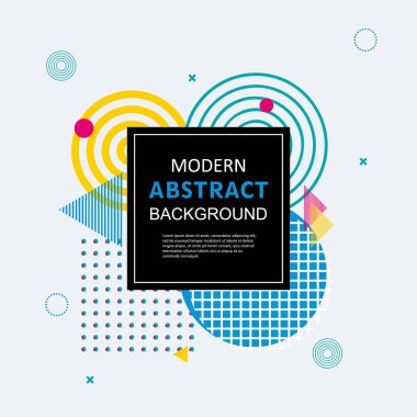 Modern basit soyut çember geometrik memphis şablon tasarımı ve arka plan. Vektör rengi tam. Kapak, süsleme, el ilanı, poster ve şablon için kullan