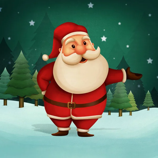Wesołych Świąt Cute Santa Claus Ilustracja Boże Narodzenie Sceny Śniegu — Zdjęcie stockowe