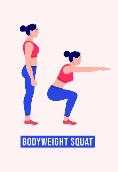Mädchen Die Bodyweight Squat Übungen Women Workout Fitness Aerobic Und — Stockvektor