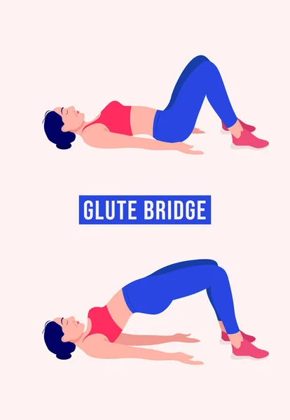 Дівчина Робить Вправи Glute Bridge Тренування Жінок Аеробіка Вправи Векторна — стоковий вектор
