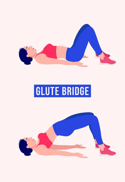 GLUTE BRIDGE egzersizi yapan kız, kadın spor, aerobik ve egzersiz. Vektör İllüstrasyonu.