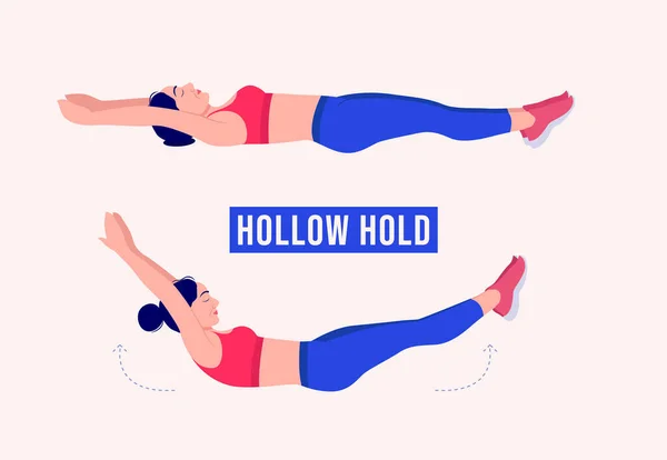 Meisje Doet Hollow Hold Oefening Vrouw Workout Fitness Aerobic Oefeningen — Stockvector