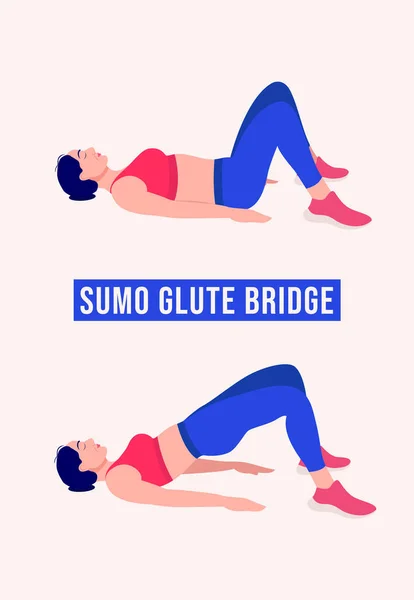 Ragazza Che Sumo Glute Bridge Esercizio Donna Allenamento Fitness Aerobica — Vettoriale Stock