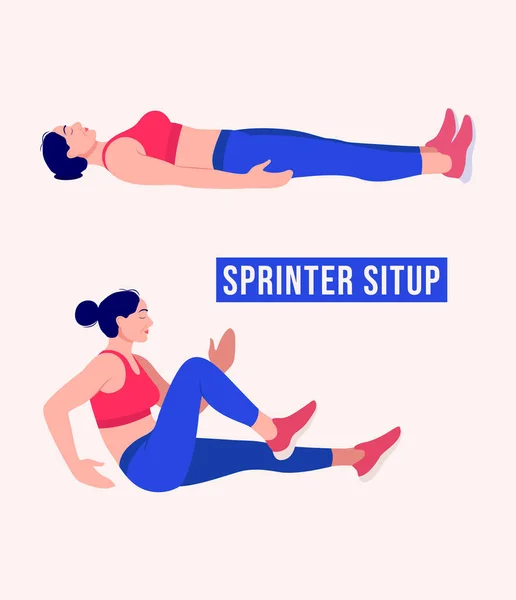 Κορίτσι Που Κάνει Sprinter Καθίστε Μέχρι Την Άσκηση Γυναίκα Γυμναστήριο — Διανυσματικό Αρχείο