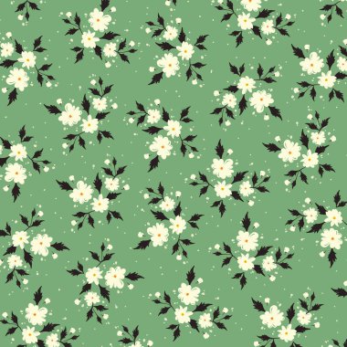 Çiçek ve yapraklı çiçek deseni, moda baskıları için zarif bir şablon.  