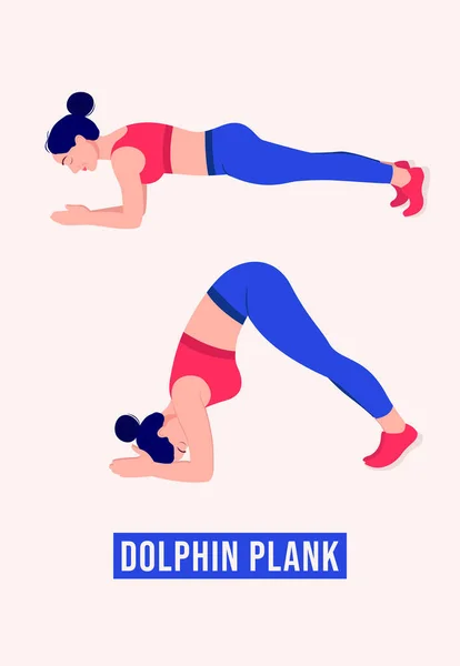 Yunus Plank Egzersizi Yapan Kız Kadın Spor Aerobik Egzersiz Vektör — Stok Vektör