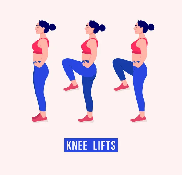 Mädchen Die Knee Lifts Frauen Workout Fitness Aerobic Und Übungen — Stockvektor