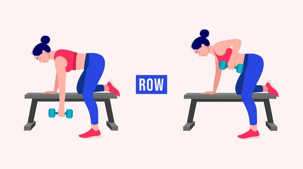 Girl Doing Row Motion Woman Workout Fitness Aerobic Och Övningar — Stock vektor