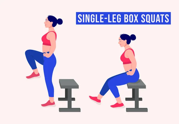 Mädchen Die Single Leg Box Kniebeugen Übungen Women Workout Fitness — Stockvektor