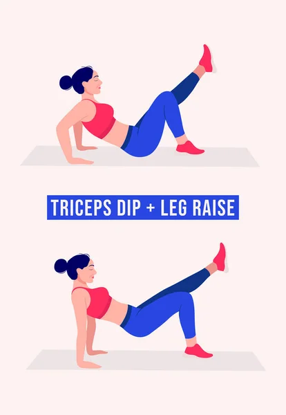 Triceps Dip Leg Raise Egzersizi Kadın Spor Aerobik Egzersiz Yapan — Stok Vektör