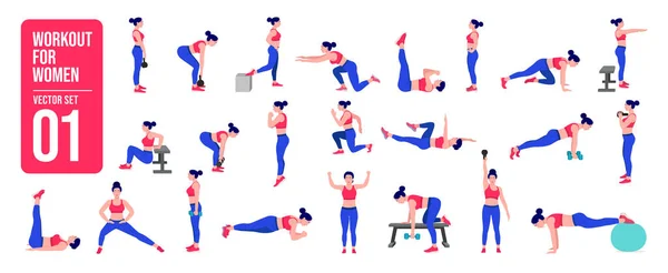 Entraînement Fille Ensemble Femme Faisant Des Exercices Fitness Yoga Fentes — Image vectorielle