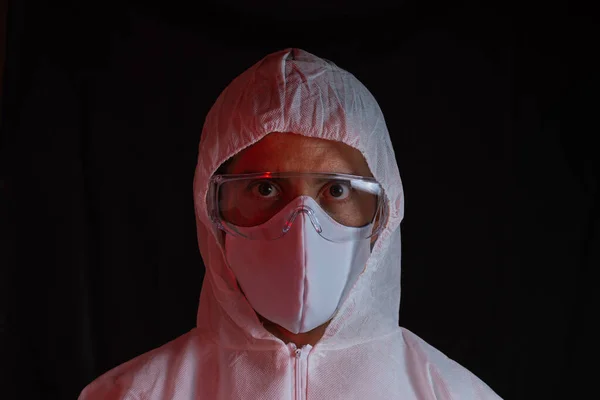 Quarantine Coronavirus Infection Latin Man Wearing Scrubs Protective Mask Goggles — Stock Photo, Image