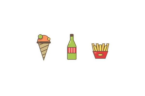 Iconos Planos Comida Rápida Establecidos Sobre Fondo Blanco Helado Soda — Vector de stock