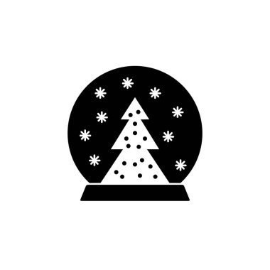 Noel kar küresi vektör ikonu. Mobil konsept ve web tasarımı için düz tabela. Çam ağacı ve kar taneleri sembollü kar küresi. Sembol, logo çizimi. Vektör grafikleri
