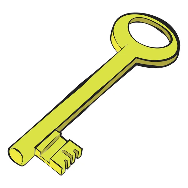 Golden Key Vector Tecknad Illustration Isolerad Vit Bakgrund — Stock vektor
