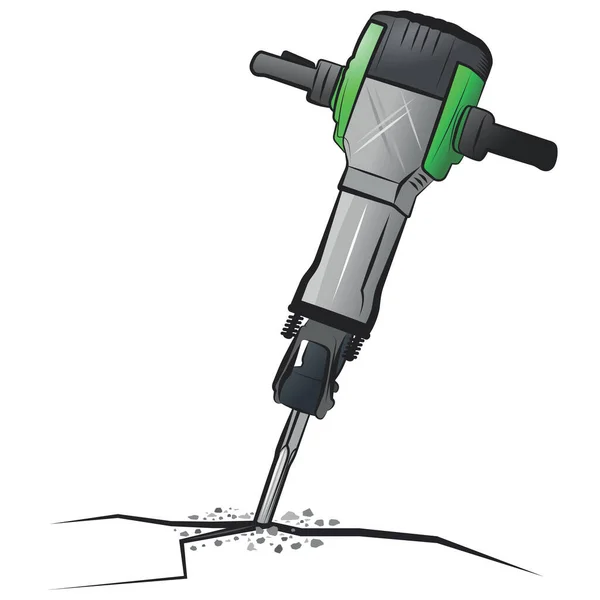 Jackhammer Vector Tecknad Illustration Isolerad Vit Bakgrund — Stock vektor