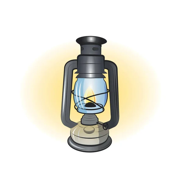 Oude Kerosine Lamp Vector Cartoon Illustratie Geïsoleerd Witte Achtergrond — Stockvector