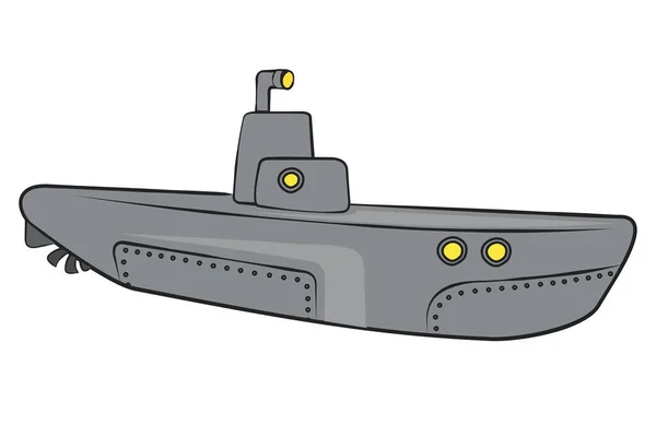 Ponorka Vektorové Kreslené Ilustrace Izolované Bílém Pozadí — Stockový vektor