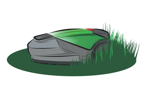 Robotic Lawn Mower Vector Desenho Animado Ilustração Isolada Fundo Branco —  Vetores de Stock